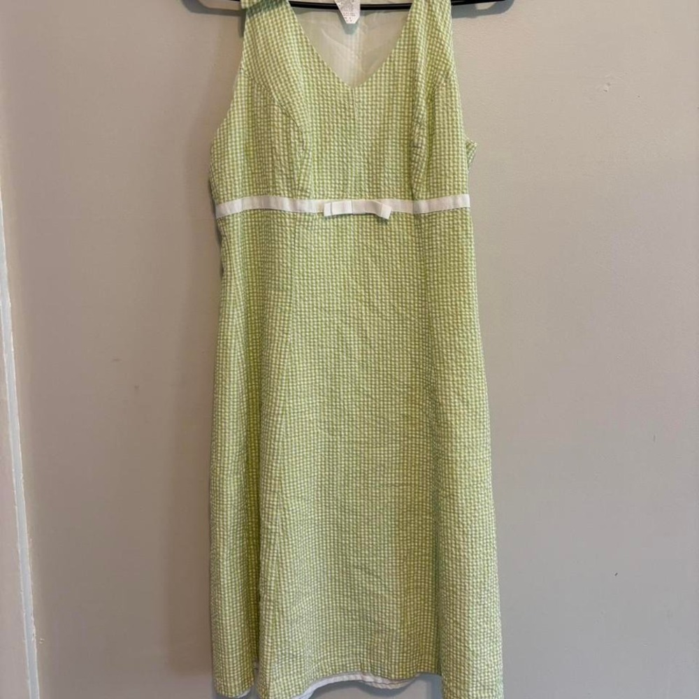 60's 70's Vintage Retro Halter Cottagecore Green Plaid Midi Boho Dress - Small - Picture 4 of 9
